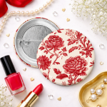 Pin Bros Buttons Tema Tiny Red French Floral Pattern Size 58mm Pin Bros Buttons Tema Tiny Red French Floral Pattern Size 58mm
